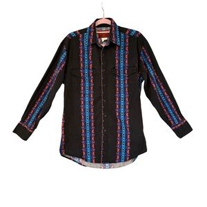 Vintage Wrangler Aztec Western Brushpopper Rodeo Cowboy L/S Shirt, Sz Lg